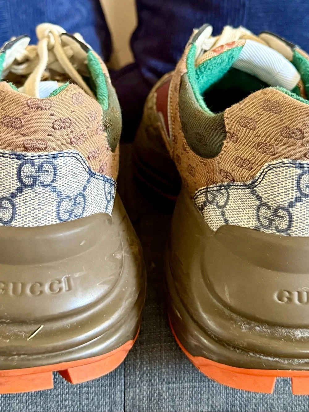 Gucci Multicolor Logo Panel Lace-Up Sneaker in Burgundy, Tan, Green